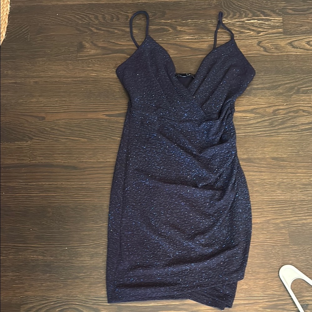 Lovely Day Blue Asymmetrical Ruched Mini Dress